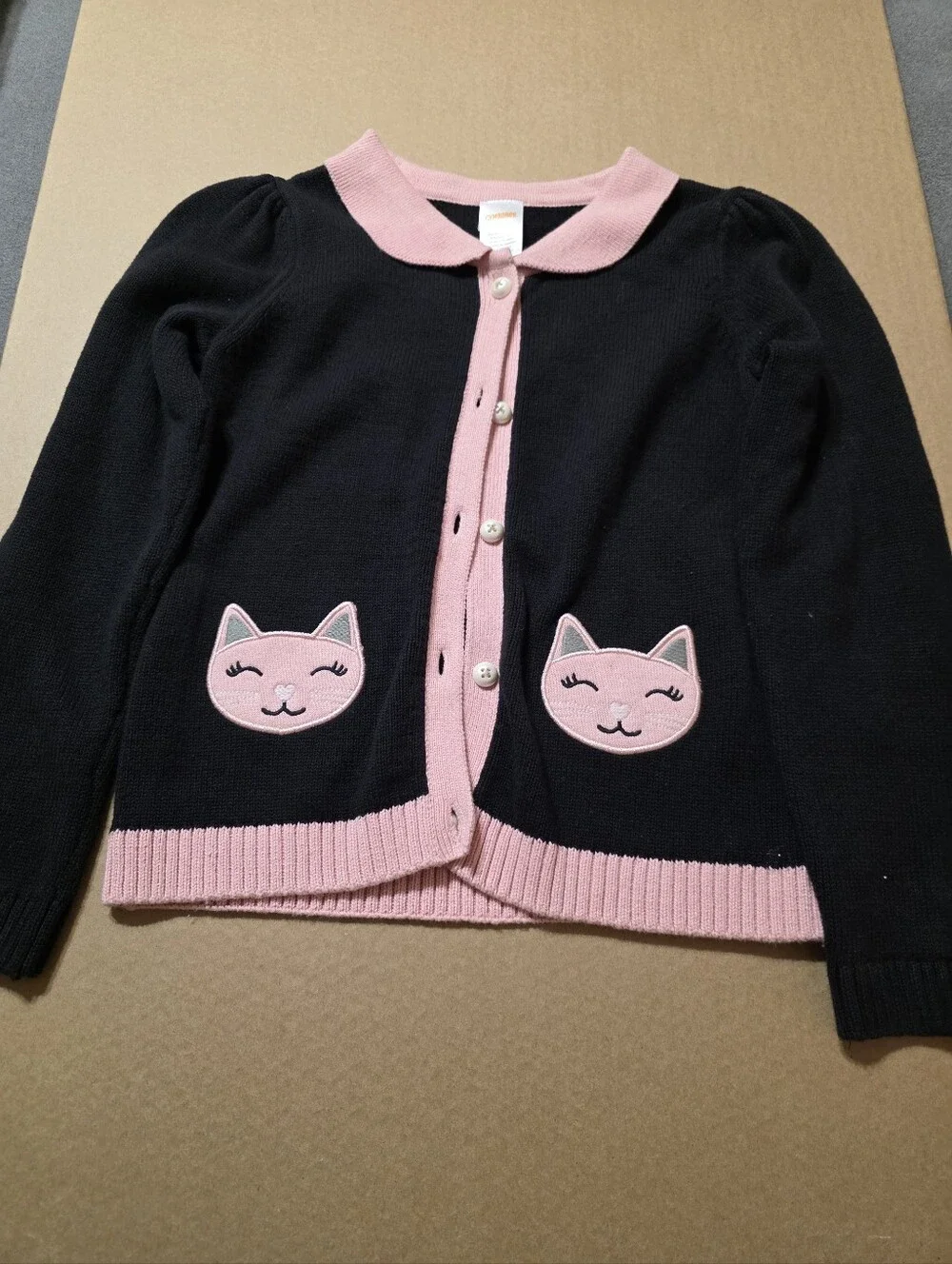 Gymboree Girls Black & Pink Cat Pocket Cardigan - Kids Jackets & Coats